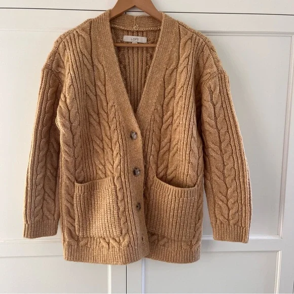 LOFT Chunky Cable Knit Cardigan Sweater - Picture 1 of 4